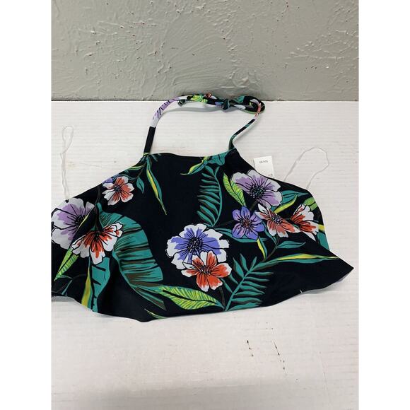 Old Navy Women's Black Floral Aloha Hawaiian Ruffle Bikini Top Size Small - Picture 1 of 3